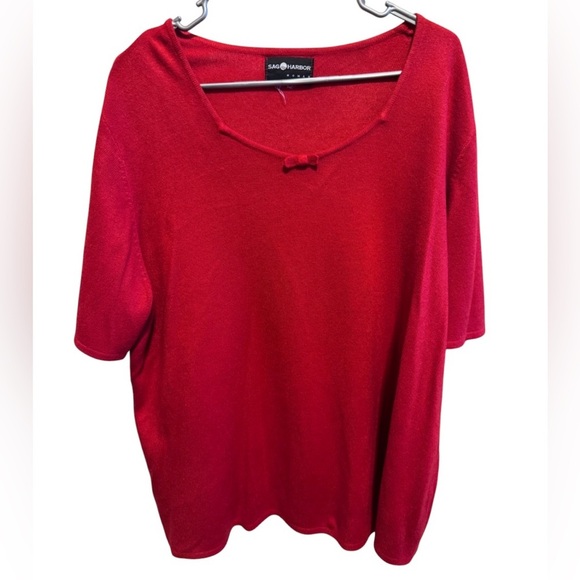 Sag Harbor Women’s Shirt Sleeve Lightweight Sweater Top Red With Small Bow Sz 3X - Picture 1 of 6